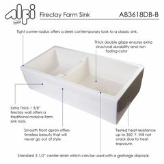 ALFI 36" Smooth Thick Wall Fireclay Double Bowl Farm Sink - AB3618DB