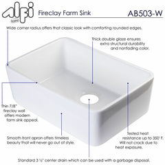 ALFI 23'' Fireclay Single Bowl Farmhouse Apron Kitchen Sink - AB503