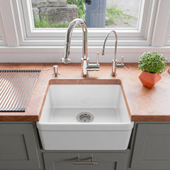 ALFI 20" White One Bowl Apron Fireclay Farmhouse Kitchen Sink - AB507