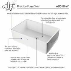ALFI 30" Single Bowl Smooth Panel Fireclay Farmhouse Kitchen Sink - AB510