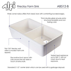 ALFI 32'' Double Bowl Fireclay  Farmhouse Apron Kitchen Sink - AB512