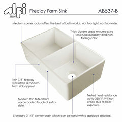 ALFI 32" Fluted Double Bowl Fireclay Farmhouse Kitchen Sink - AB537