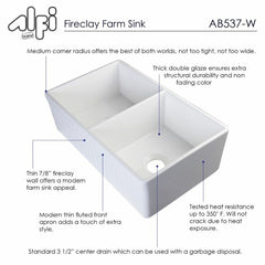 ALFI 32" Fluted Double Bowl Fireclay Farmhouse Kitchen Sink - AB537