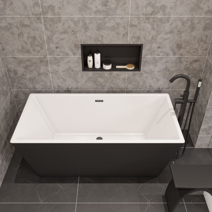 ALFI 59" Black & White Rectangular Acrylic Soaking Bathtub - AB8834