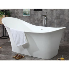 ALFI 74" White Solid Surface Smooth Resin Soaking Slipper Bathtub - AB9915