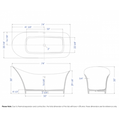 ALFI 74" White Solid Surface Smooth Resin Soaking Slipper Bathtub - AB9915