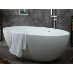 ALFI 67" White Oval Solid Surface Smooth Resin Soaking Bathtub - AB9941