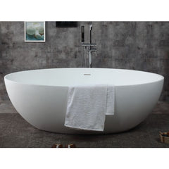 ALFI 67" White Oval Solid Surface Smooth Resin Soaking Bathtub - AB9941