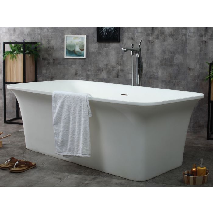 ALFI 67" White Rectangular Solid Surface Smooth Resin Soaking Bathtub - AB9942