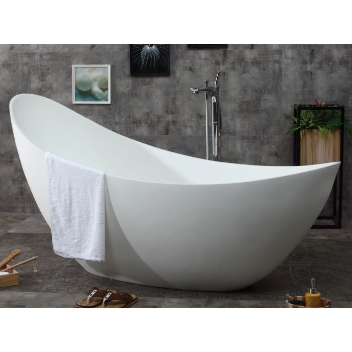 ALFI 73" White Solid Surface Smooth Resin Soaking Slipper Bathtub - AB9951