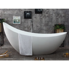 ALFI 73" White Solid Surface Smooth Resin Soaking Slipper Bathtub - AB9951
