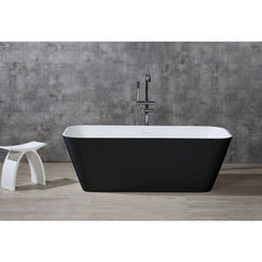 ALFI 67" Black & White Matte Rectangular Solid Surface Resin Soaking Bathtub - AB9952BM