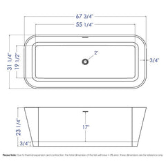 ALFI 67" Black & White Matte Rectangular Solid Surface Resin Soaking Bathtub - AB9952BM