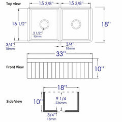 ALFI 33" x 18" Smooth Apron  Double Bowl Fireclay Farm Sink - ABF3318D