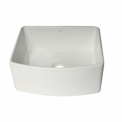 ALFI 24" x 20" White Smooth Curved Apron  Single Bowl Fireclay Farm Sink with Grid - ABFC2420-W