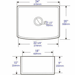 ALFI 24" x 20" White Smooth Curved Apron  Single Bowl Fireclay Farm Sink with Grid - ABFC2420-W