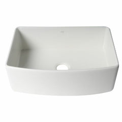 ALFI 30" x 20" White Smooth Curved Apron  Single Bowl Fireclay Farm Sink with Grid - ABFC3020-W