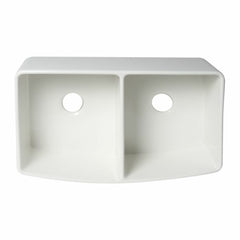 ALFI 33" x 20" White Smooth Curved Apron  Double Bowl Fireclay Farm Sink with Grid - ABFC3320D-W