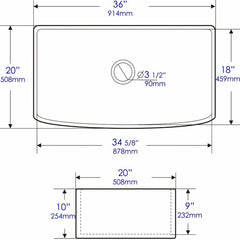 ALFI 36" x 20" White Smooth Curved Apron  Single Bowl Fireclay Farm Sink - ABFC3620S-W