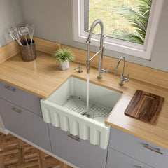 ALFI 24" Reversible Smooth / Fluted Single Bowl Fireclay Farm Sink - AB2418HS - The Home Selection