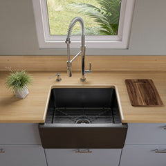 ALFI 24" Reversible Smooth / Fluted Single Bowl Fireclay Farm Sink - AB2418HS - The Home Selection