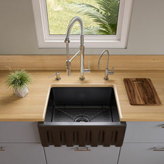 ALFI 24" Reversible Smooth / Fluted Single Bowl Fireclay Farm Sink - AB2418HS - The Home Selection