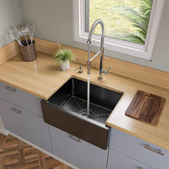 ALFI 24" Reversible Smooth / Fluted Single Bowl Fireclay Farm Sink - AB2418HS - The Home Selection