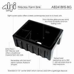 ALFI 24" Reversible Smooth / Fluted Single Bowl Fireclay Farm Sink - AB2418HS - The Home Selection