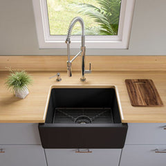 ALFI 24" Reversible Smooth / Fluted Single Bowl Fireclay Farm Sink - AB2418HS - The Home Selection