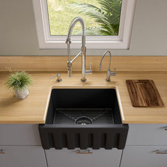 ALFI 24" Reversible Smooth / Fluted Single Bowl Fireclay Farm Sink - AB2418HS - The Home Selection