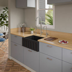 ALFI 24" Reversible Smooth / Fluted Single Bowl Fireclay Farm Sink - AB2418HS - The Home Selection