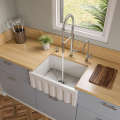 ALFI 24" Reversible Smooth / Fluted Single Bowl Fireclay Farm Sink - AB2418HS - The Home Selection
