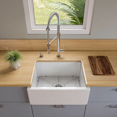 ALFI 24" Reversible Smooth / Fluted Single Bowl Fireclay Farm Sink - AB2418HS - The Home Selection