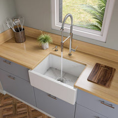 ALFI 24" Reversible Smooth / Fluted Single Bowl Fireclay Farm Sink - AB2418HS - The Home Selection
