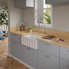 ALFI 24" Reversible Smooth / Fluted Single Bowl Fireclay Farm Sink - AB2418HS - The Home Selection