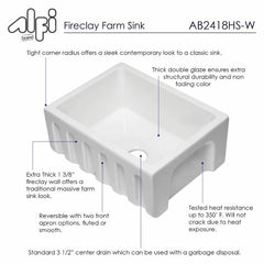 ALFI 24" Reversible Smooth / Fluted Single Bowl Fireclay Farm Sink - AB2418HS - The Home Selection