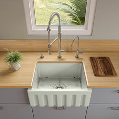 ALFI 24" Reversible Smooth / Fluted Single Bowl Fireclay Farm Sink - AB2418HS - The Home Selection