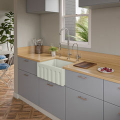 ALFI 24" Reversible Smooth / Fluted Single Bowl Fireclay Farm Sink - AB2418HS - The Home Selection