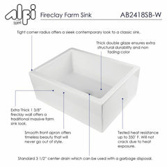 ALFI 24" Smooth Thick Wall Fireclay Single Bowl Farm Sink - AB2418SB - The Home Selection