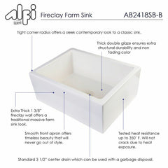 ALFI 24" Smooth Thick Wall Fireclay Single Bowl Farm Sink - AB2418SB - The Home Selection