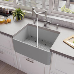 ALFI 24" x 18" Smooth Apron Single Bowl Fireclay Farm Sink - ABF2418 - The Home Selection