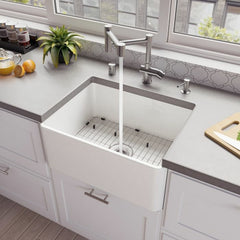 ALFI 24" x 18" Smooth Apron Single Bowl Fireclay Farm Sink - ABF2418 - The Home Selection