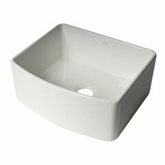 ALFI 24" x 20" White Smooth Curved Apron Single Bowl Fireclay Farm Sink with Grid - ABFC2420-W - The Home Selection