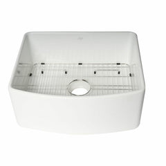 ALFI 24" x 20" White Smooth Curved Apron Single Bowl Fireclay Farm Sink with Grid - ABFC2420-W - The Home Selection