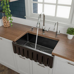 ALFI 30" Reversible Smooth/Fluted Single Fireclay Farm Sink - AB3018HS - The Home Selection