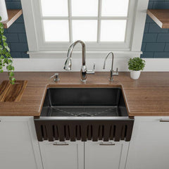 ALFI 30" Reversible Smooth/Fluted Single Fireclay Farm Sink - AB3018HS - The Home Selection