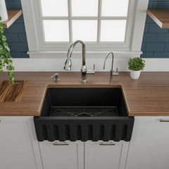 ALFI 30" Reversible Smooth/Fluted Single Fireclay Farm Sink - AB3018HS - The Home Selection