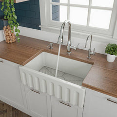 ALFI 30" Reversible Smooth/Fluted Single Fireclay Farm Sink - AB3018HS - The Home Selection