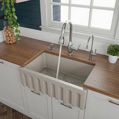 ALFI 30" Reversible Smooth/Fluted Single Fireclay Farm Sink - AB3018HS - The Home Selection