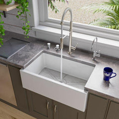 ALFI 30" Smooth Solid Thick Wall Fireclay One Bowl Farm Sink - AB3018SB - The Home Selection